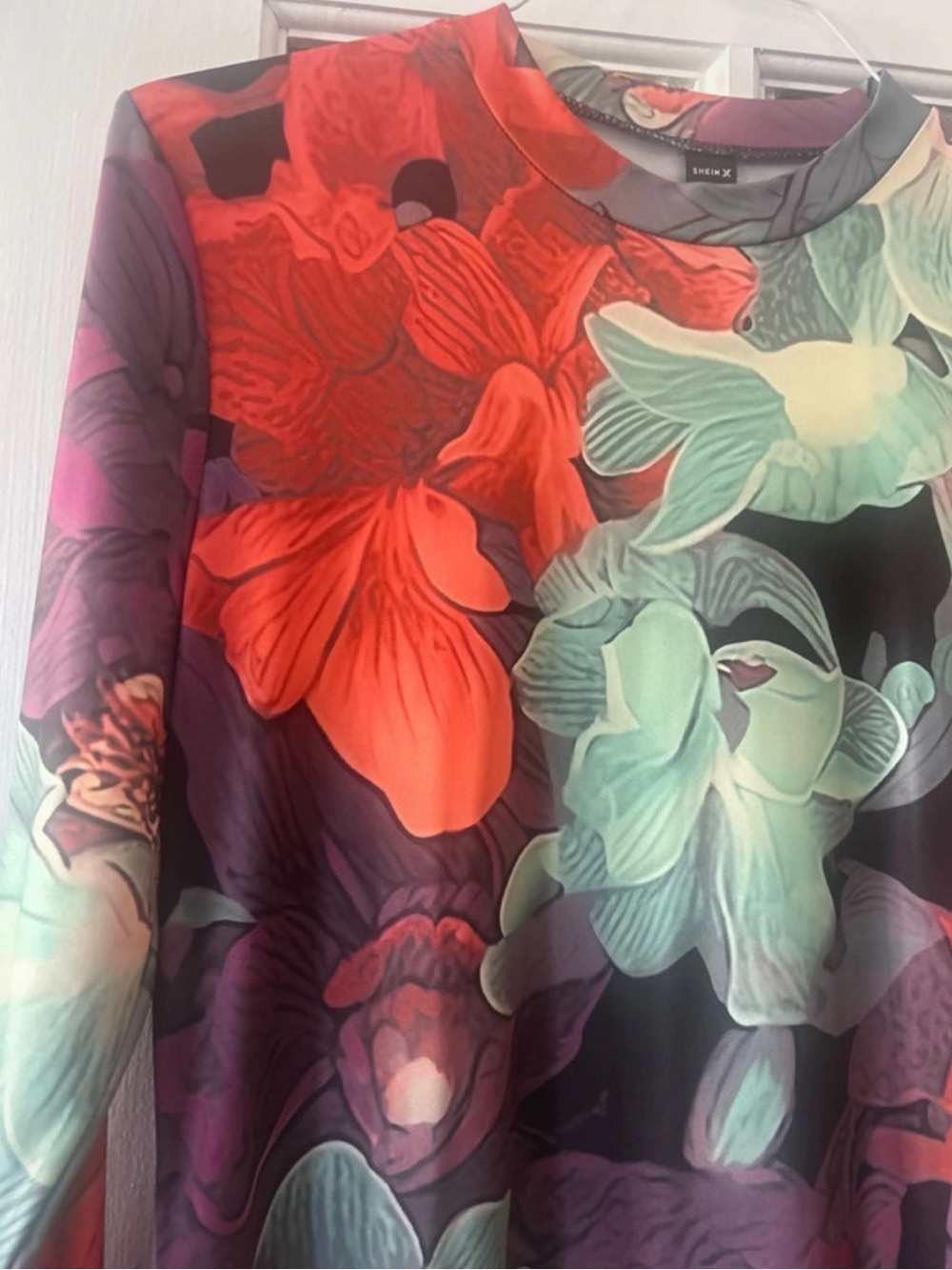 SHEIN Floral Long Sleeve Maxi Dress - Purple, Black, Teal & Orange - Picture 5 of 6